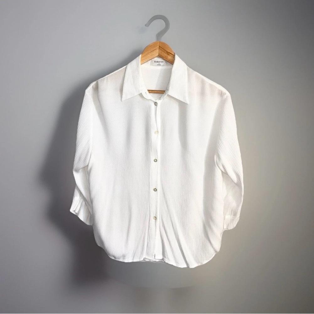 Aritzia Babaton viscose button up blouse shirt gauzy slim stretchy